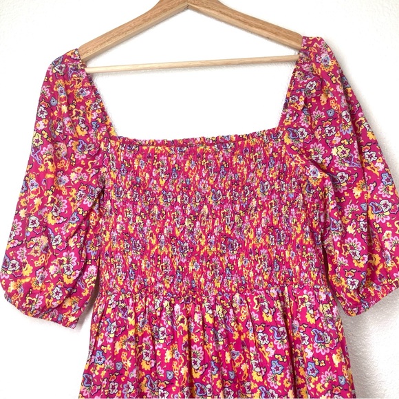 House Of Harlow 1960 Floral Maxi Dress Large Puff Sleeves Cotton Poplin Pink - Picture 9 of 16